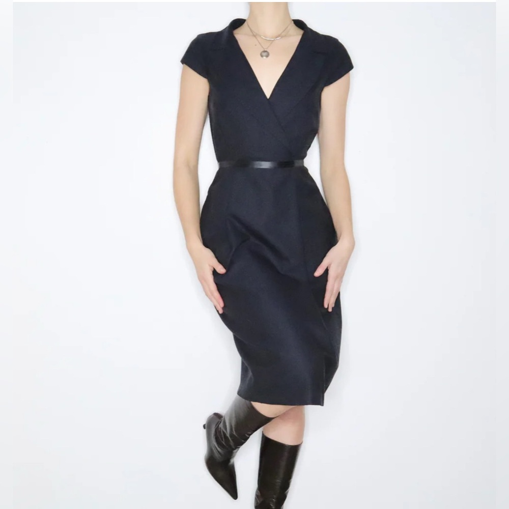 MaxMara Navy Blue Silk & Wool Dress Sz 8
